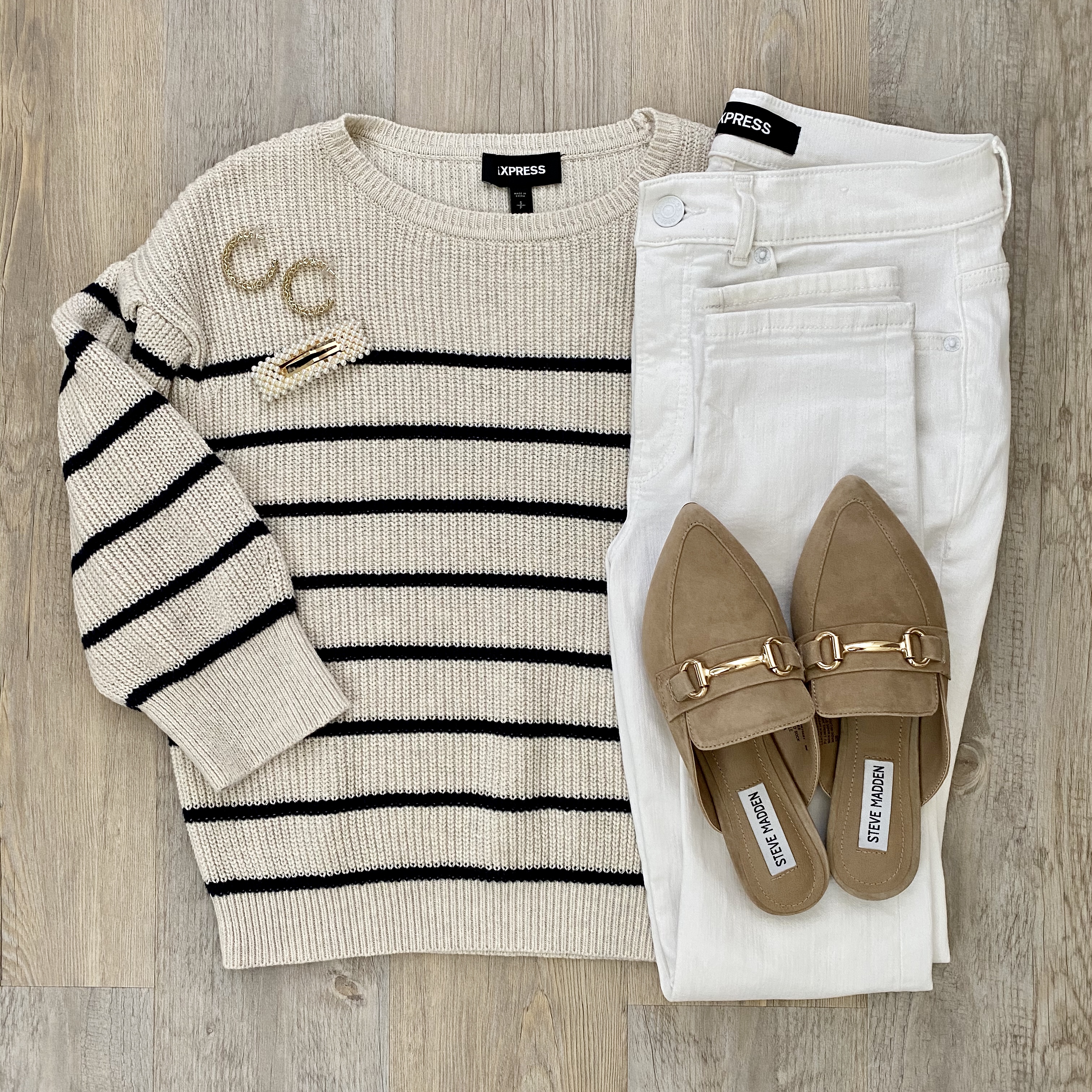 Express striped puff sleeve sweater