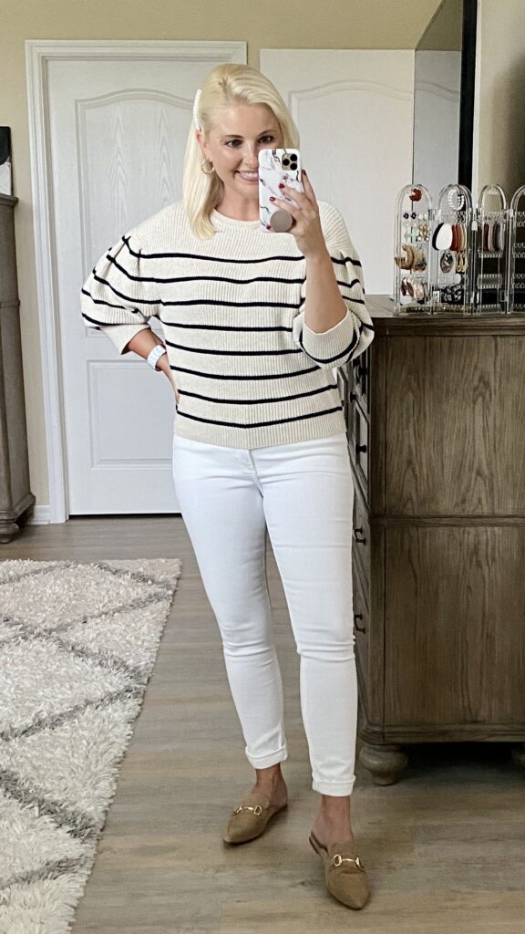 Express striped puff sleeve sweater