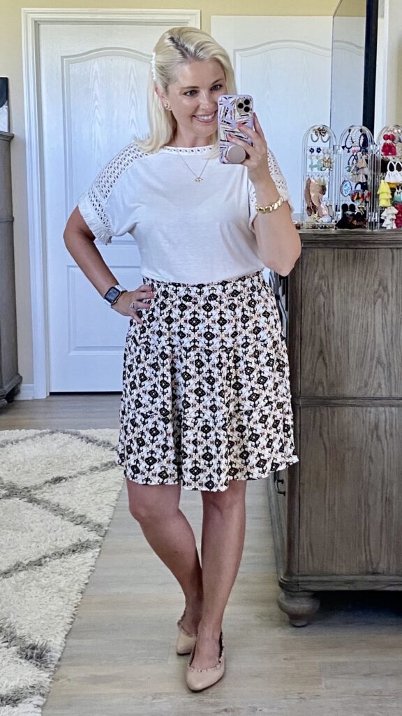 LOFT crochet top, LOFT tiered skirt