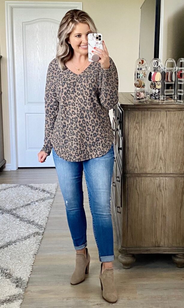 Amazon leopard waffle knit top