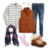 J.Crew flannel shirt, quilted vest, wool scarf, nordic boots