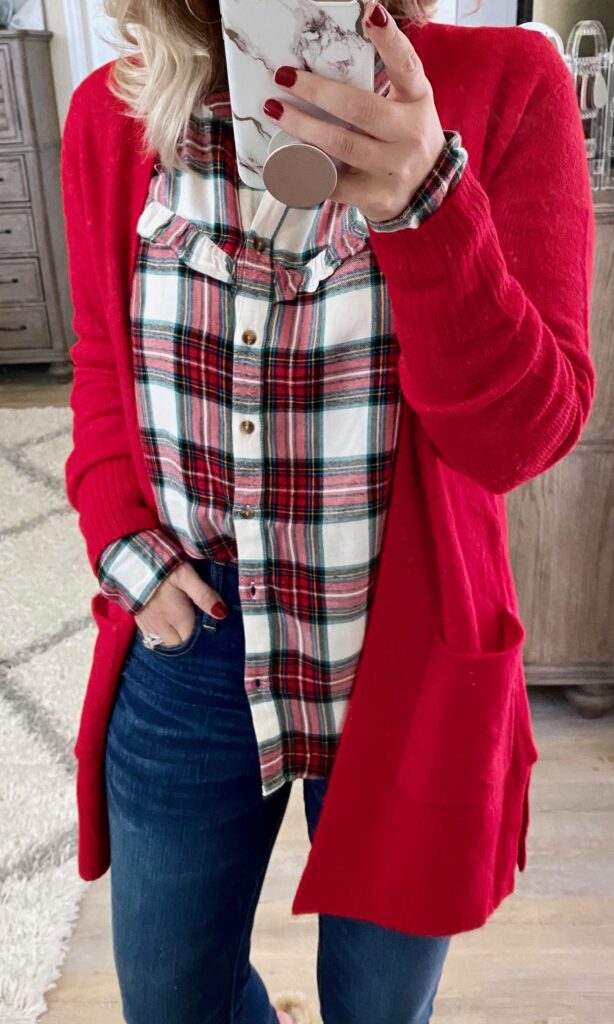 Old Navy plaid flannel ruffle shirt