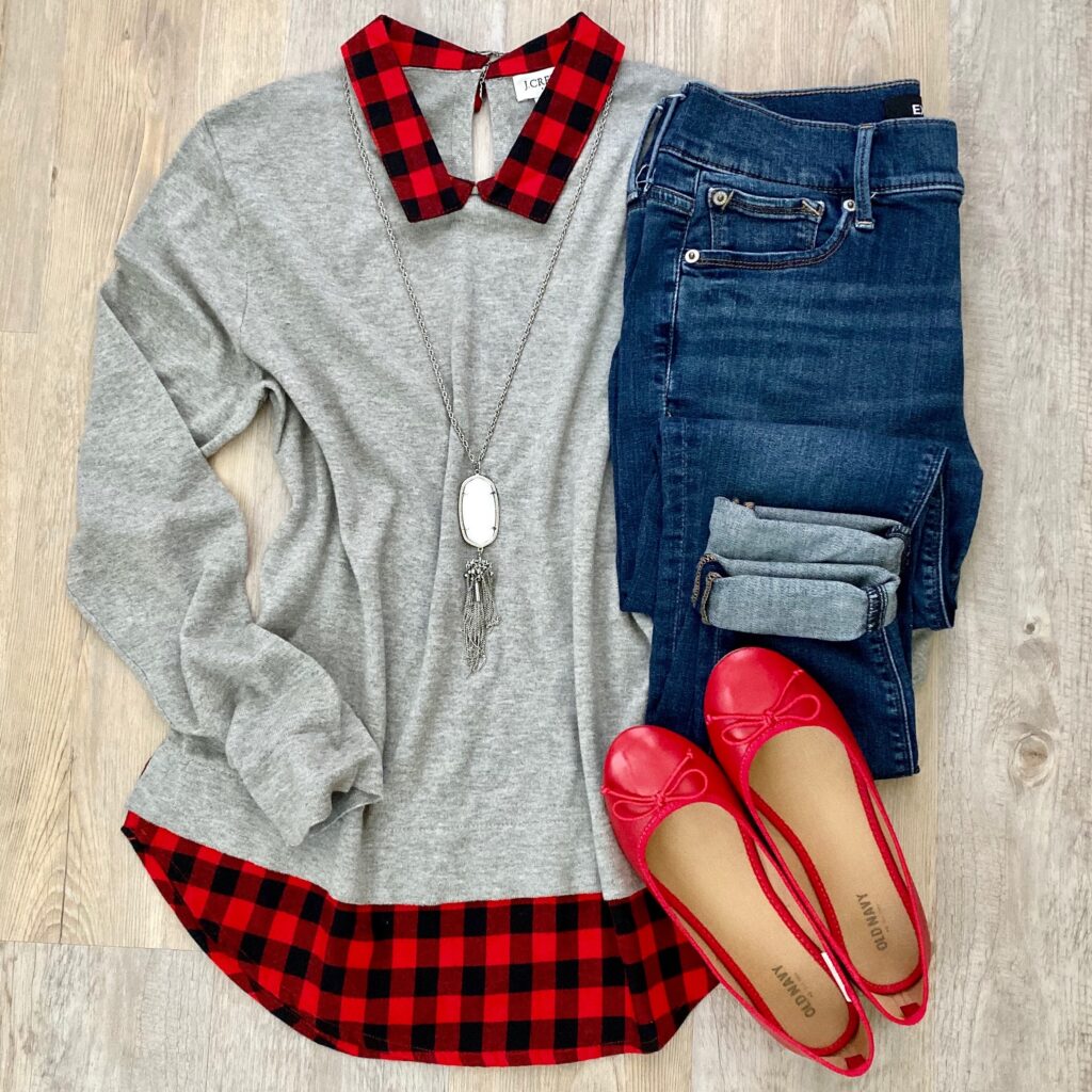 J.Crew Factory Tartan woven collar sweater