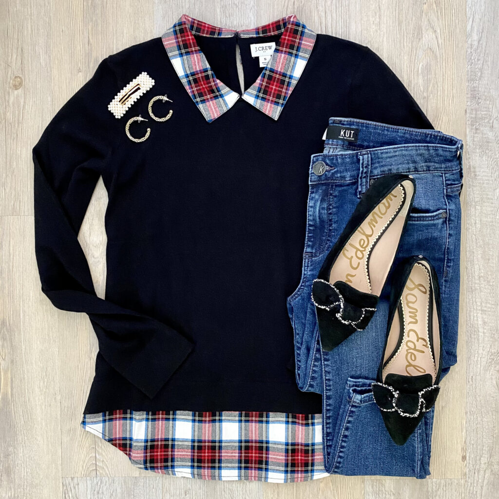 J.Crew Factory Tartan woven collar sweater