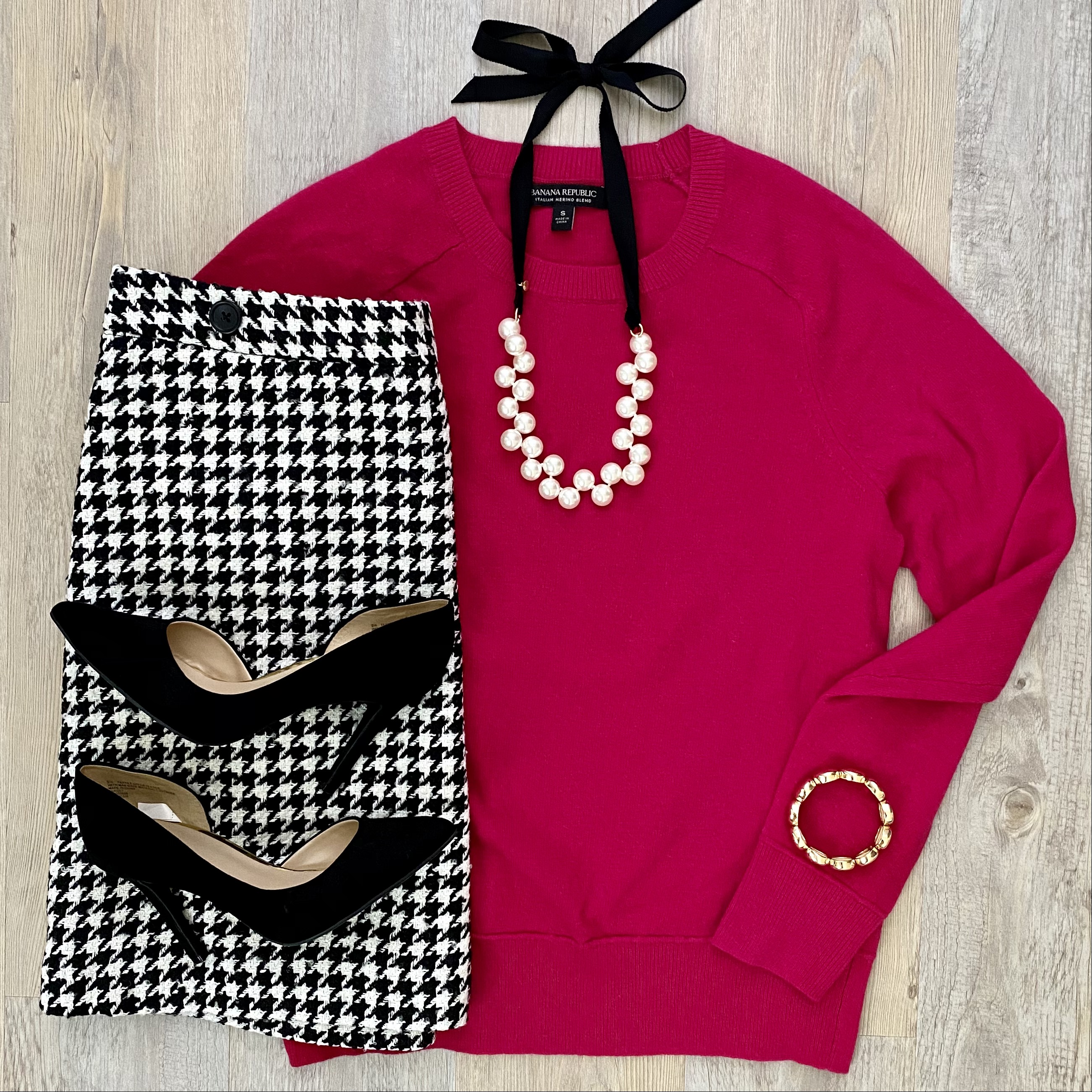 Banana Republic sweater, Banana Republic houndstooth skirt