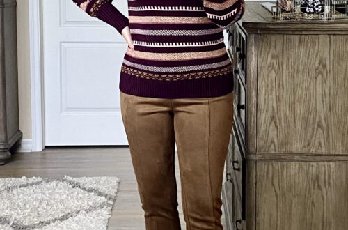 LOFT shimmer striped sweater, LOFT faux suede leggings