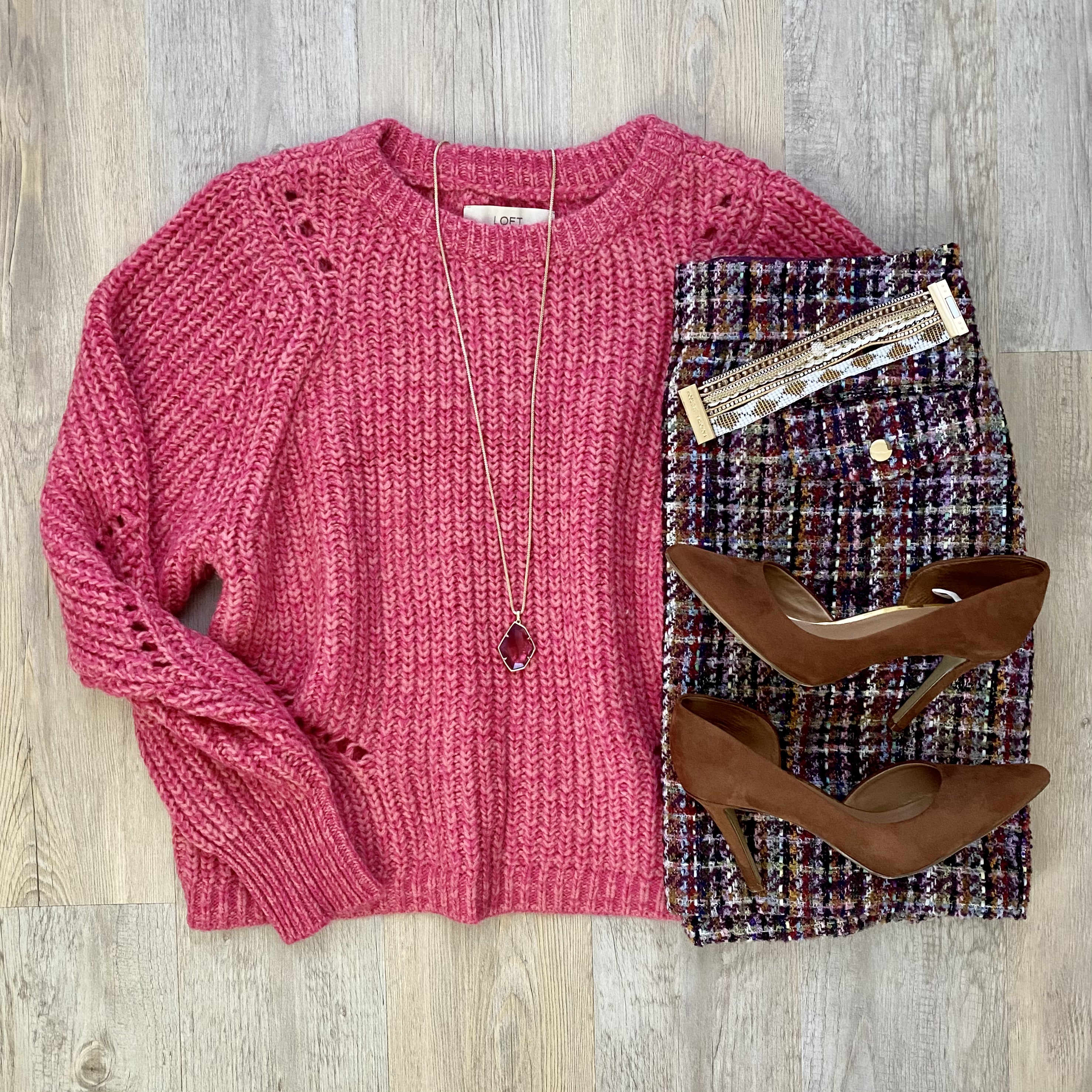 LOFT sweater, LOFT tweed skirt