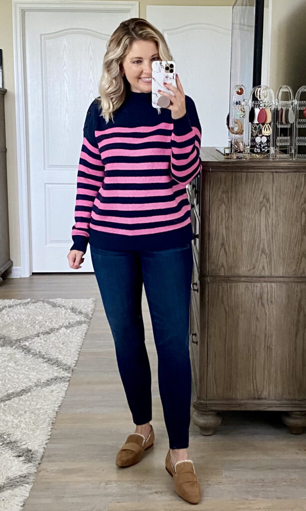 LOFT striped mock neck sweater