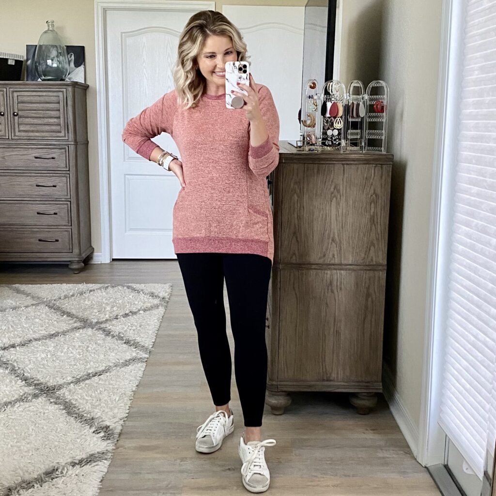 Amazon tunic sweater, LOFT leggings