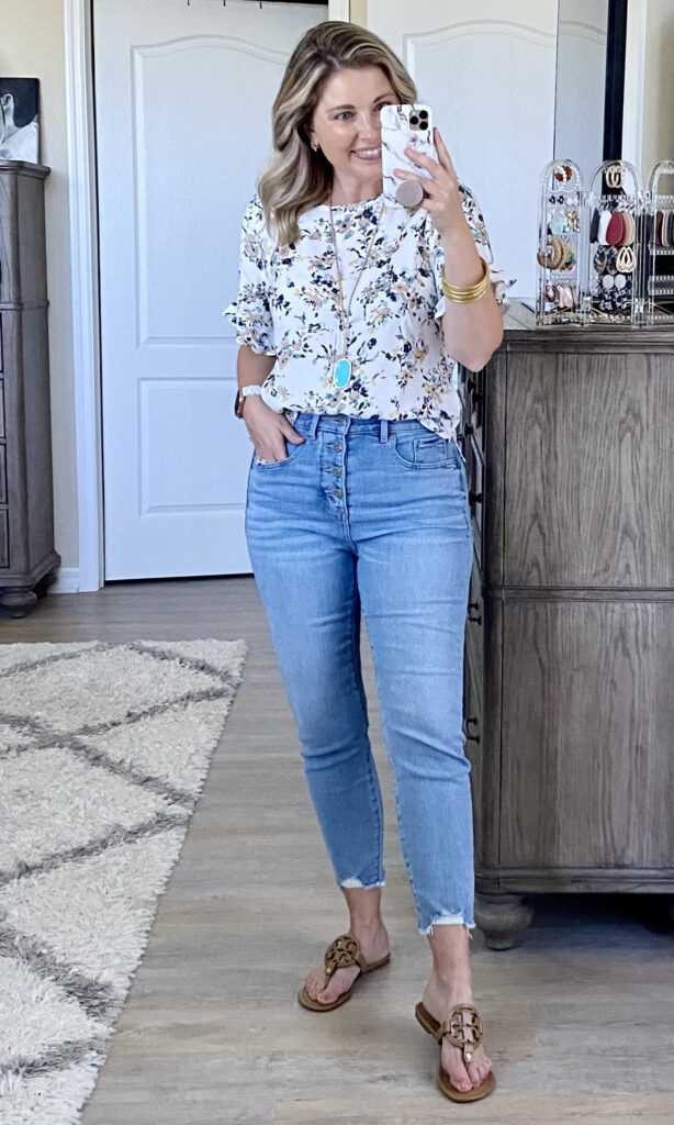 Abercrombie floral top, LOFT jeans