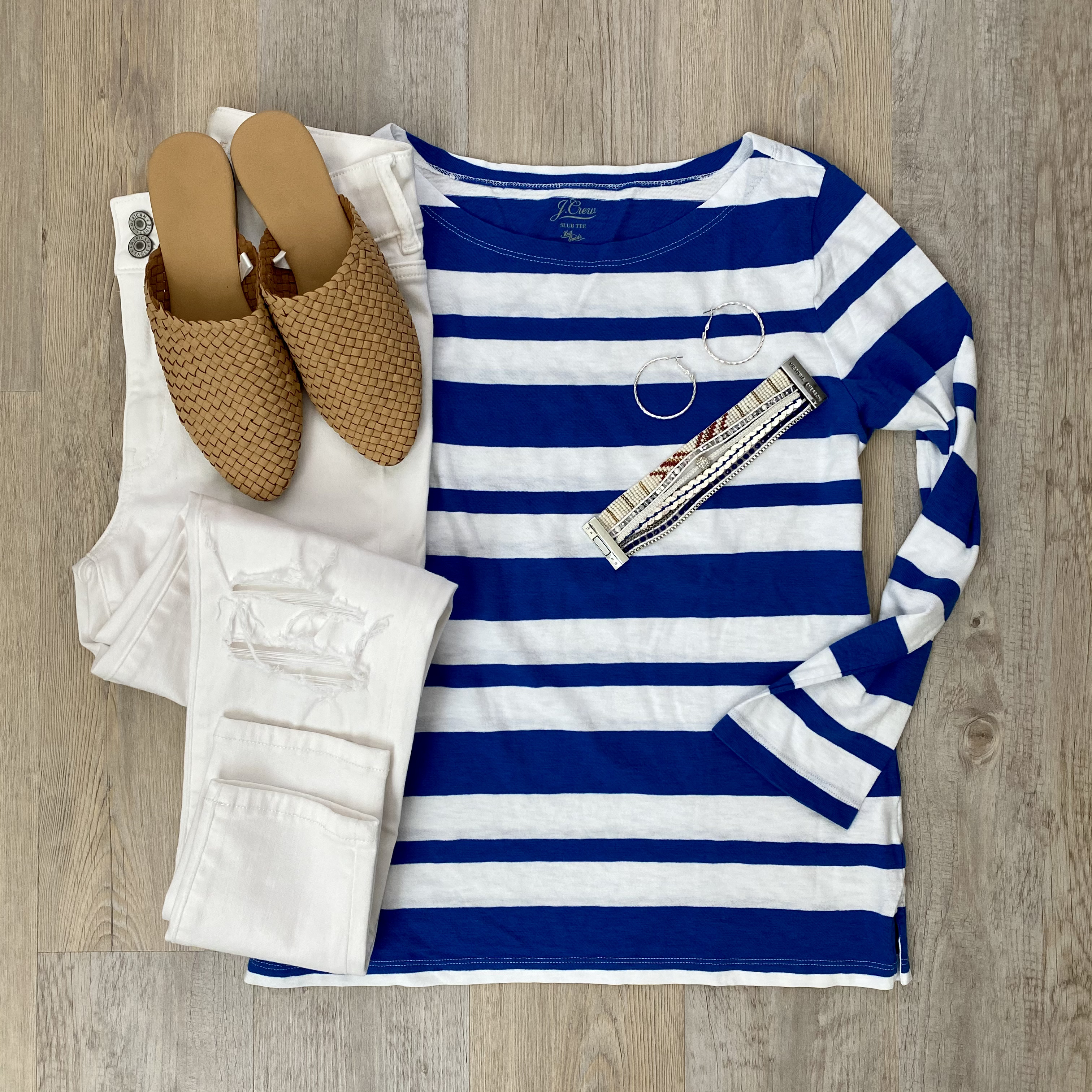 J.Crew striped artist tee, AE distressed denim