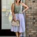 Caslon seamed tank, Caslon linen blend skirt, Steve Madden pearl sandals, A New Day woven clutch