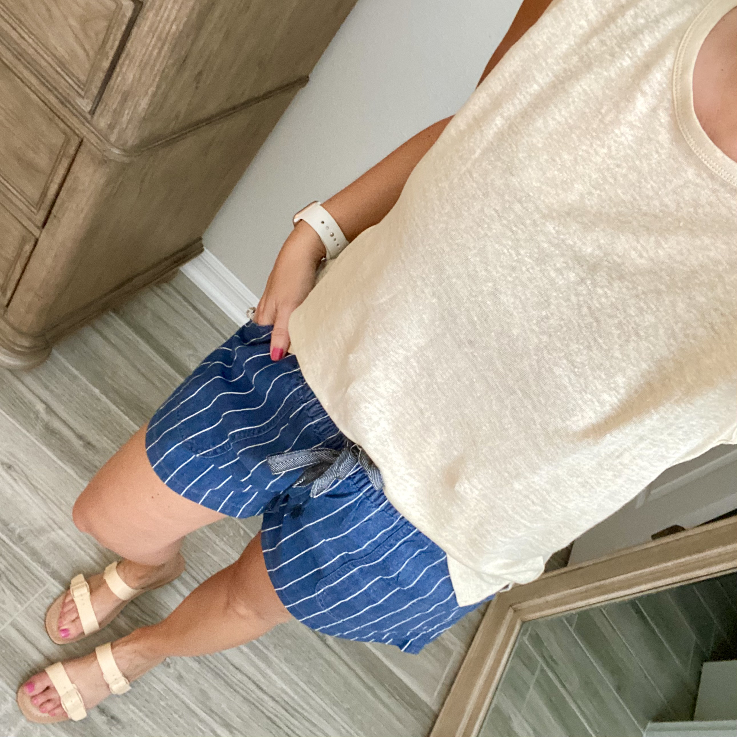 J.Crew linen tank top, J.crew striped linen shorts