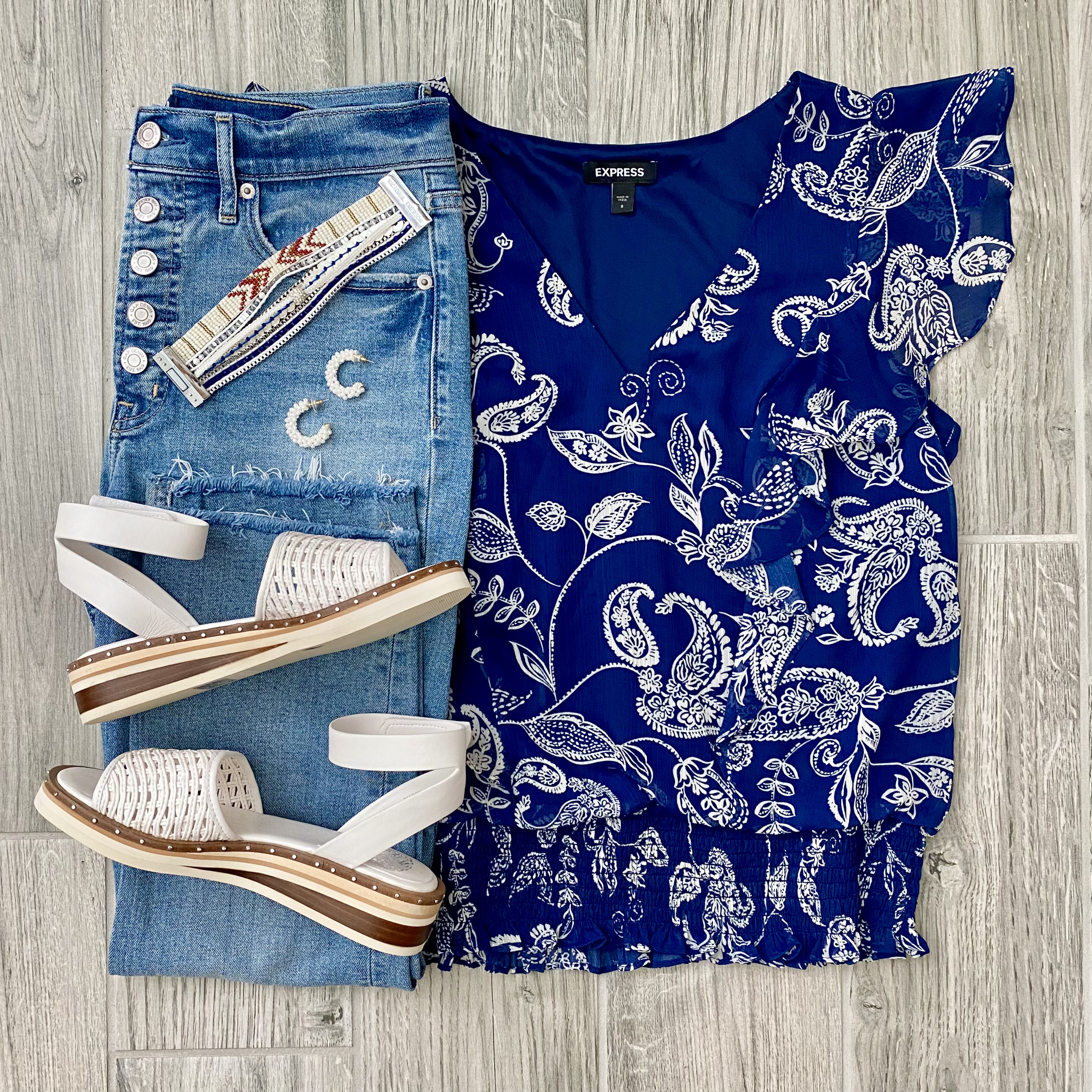 Express paisley banded top, Vince Camuto sandals