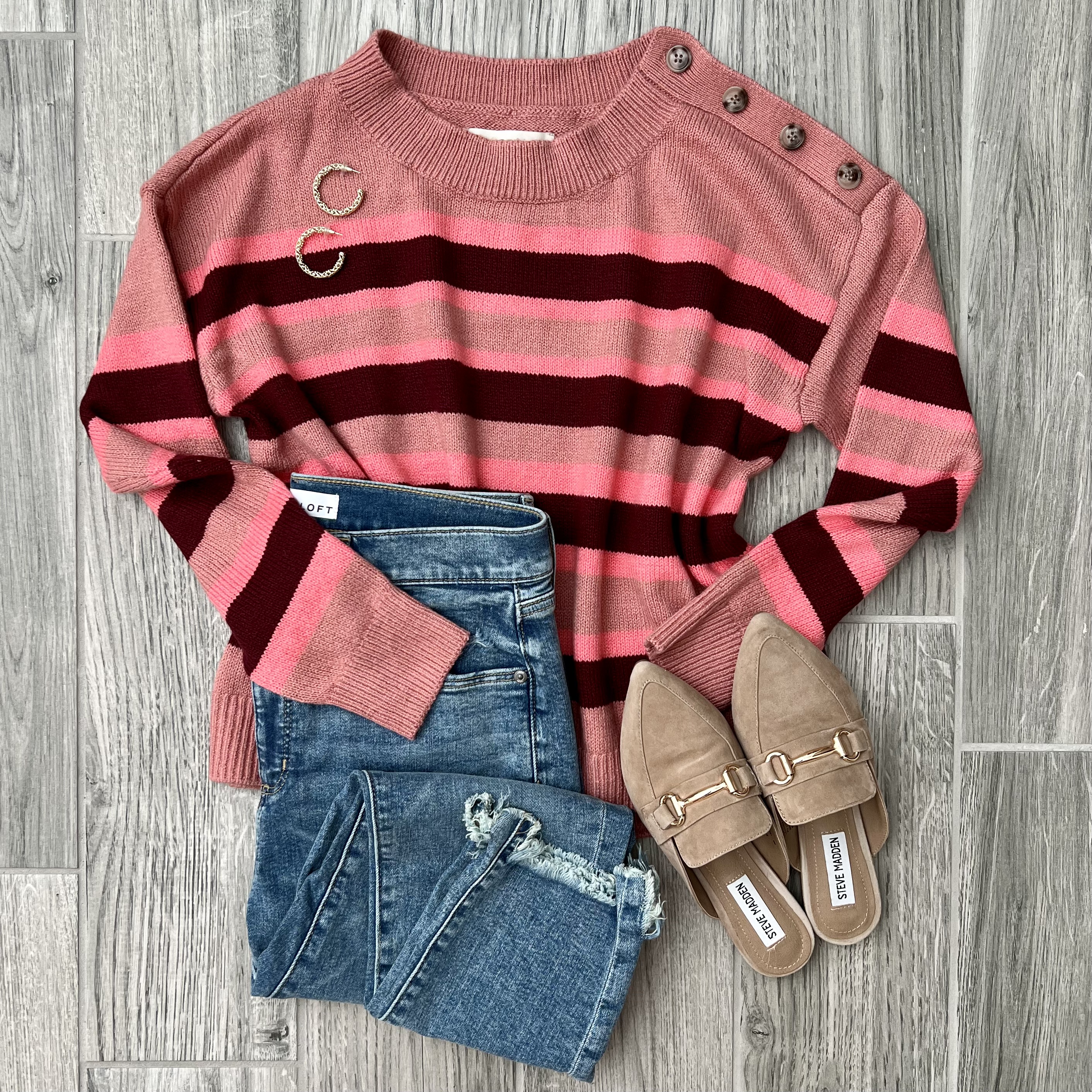 LOFT striped sweater, LOFT jeans