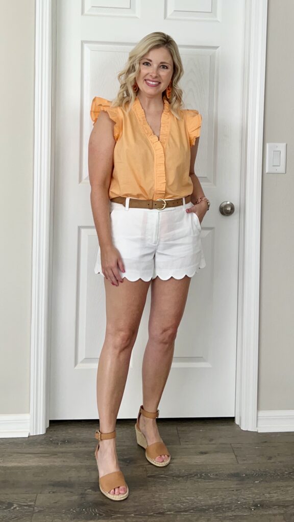 J.Crew Factory flutter top, J.Crew factory scallop shorts