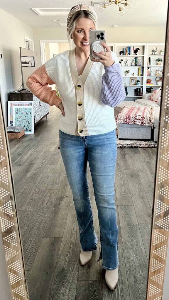 GAP factory cardigan sweater, Express bootcut jeans