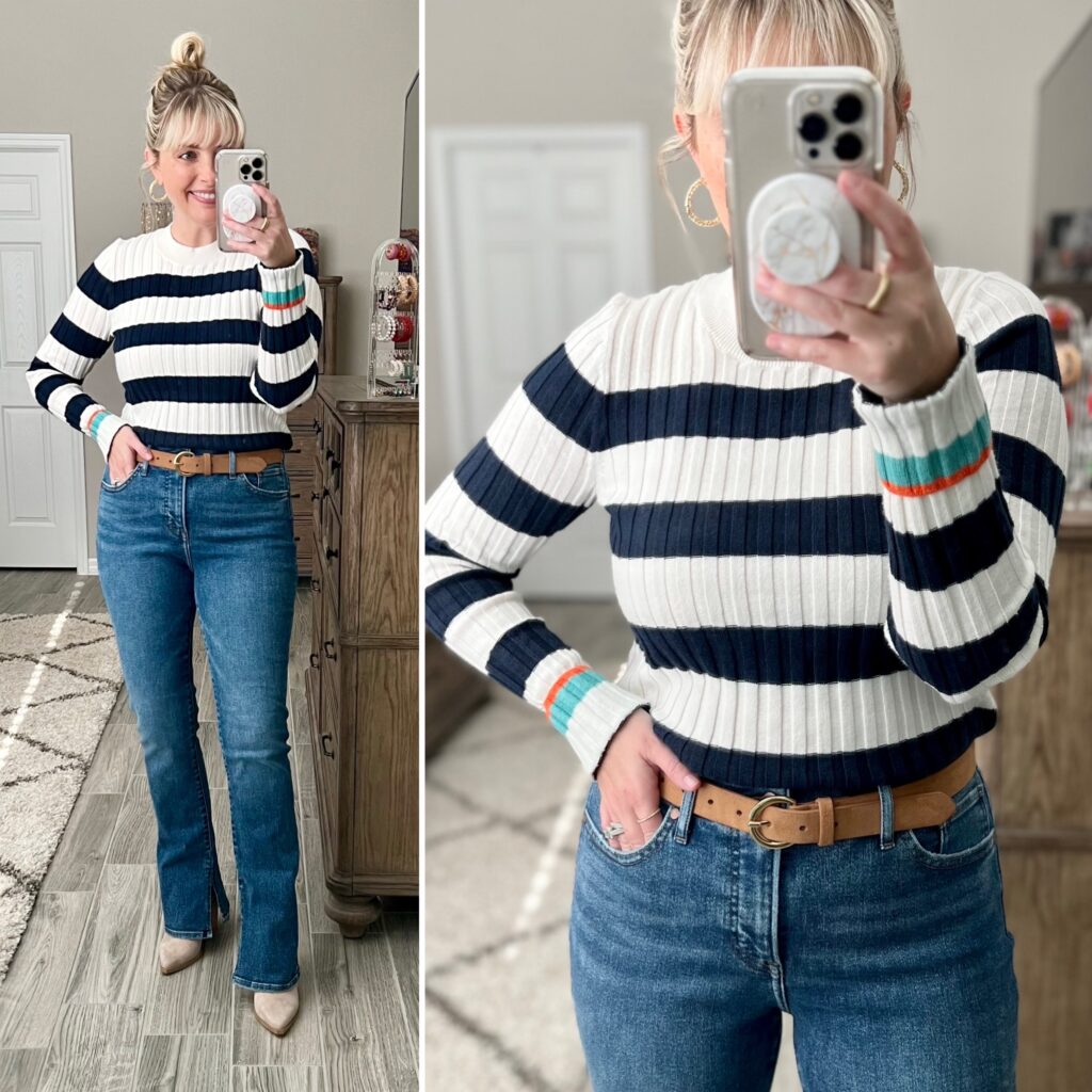 LOFT striped ribbed cuff sweater