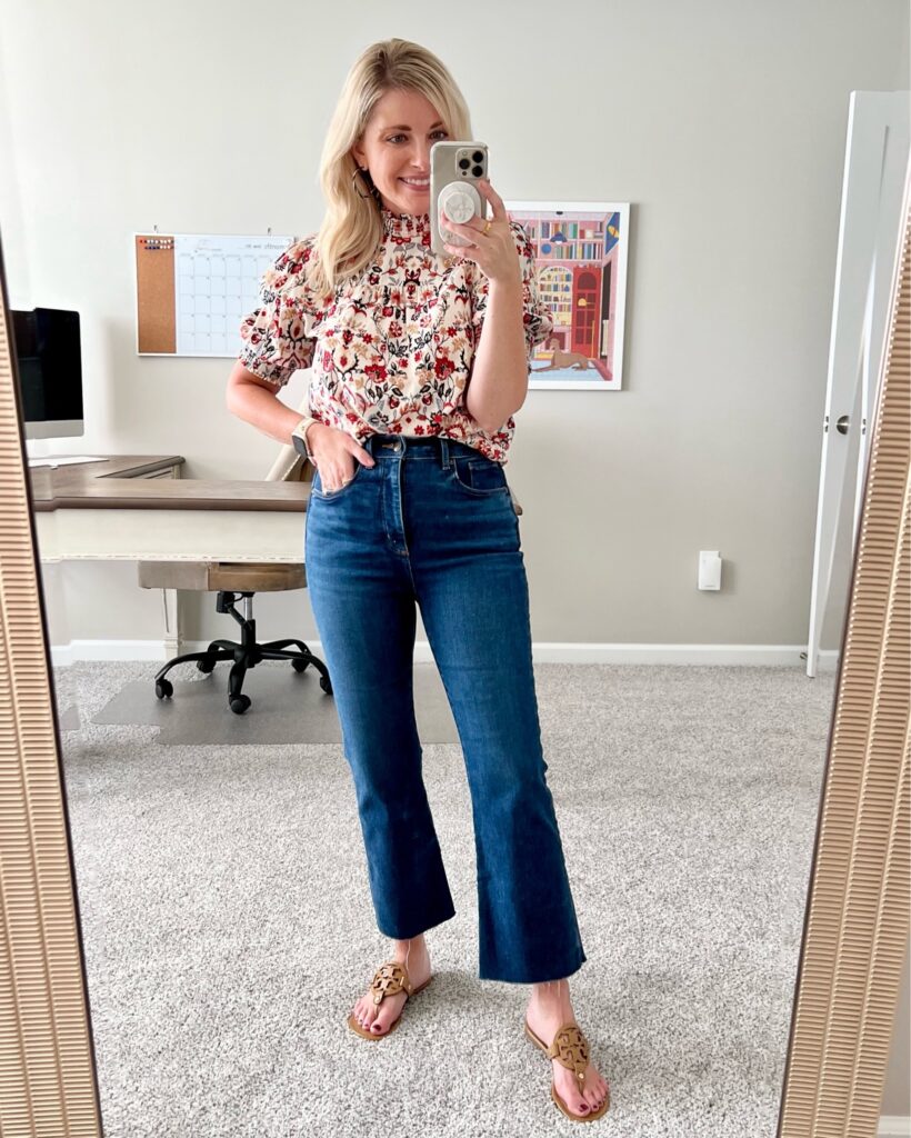 LOFT top, LOFT jeans, Tory Burch sandals