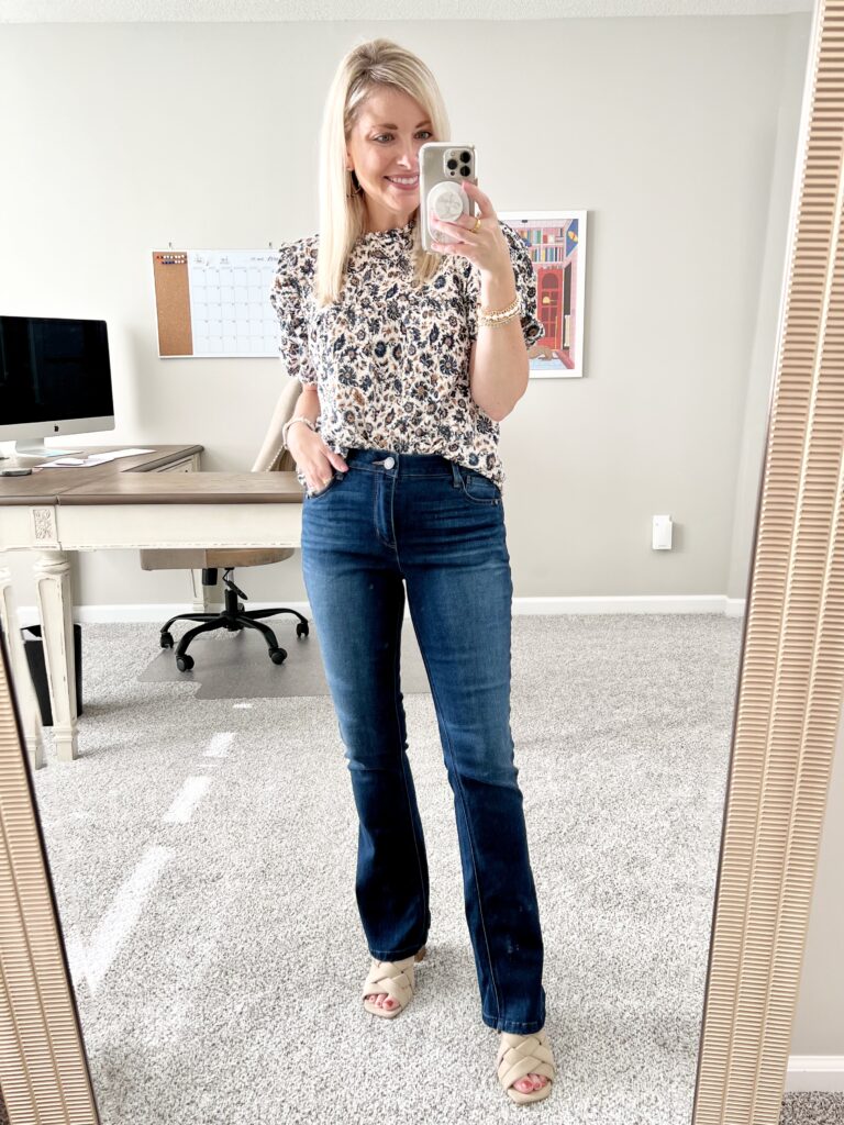 LOFT top, Wit & Wisdom jeans, Target sandals