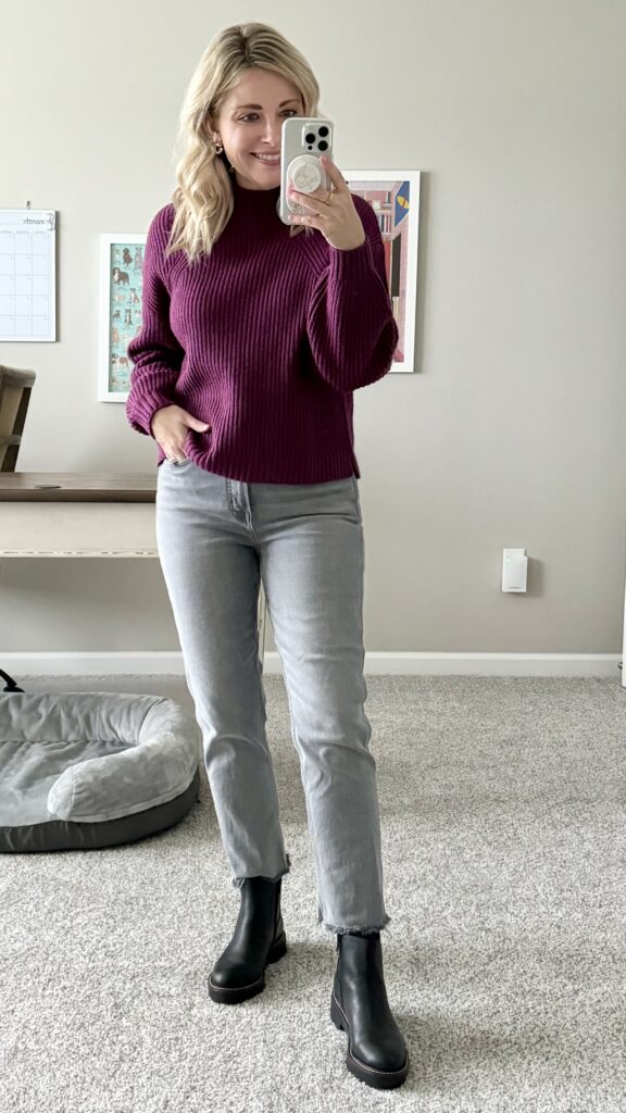 bp sweater, gap jeans, Nordstrom lug sole boots