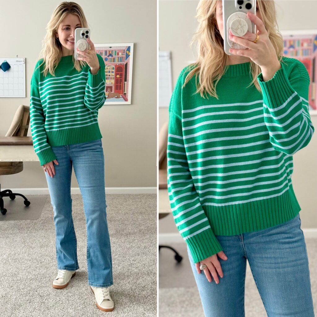 LOFT striped sweater, LOFT bootcut jeans